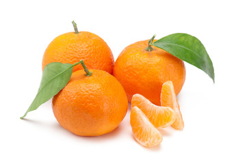 tangerines with segments, on white background