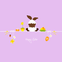 Easter Bunny 2 Eggshells & Symbols Purple