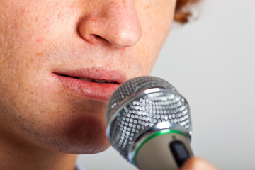 Closeup of a singing man