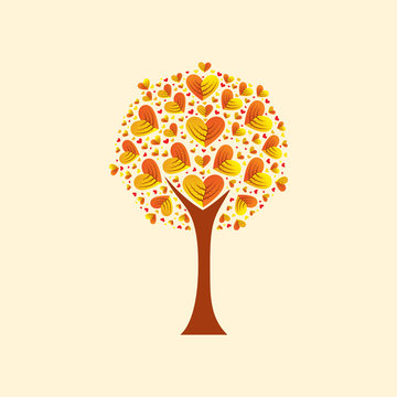 Tree with heart-shaped leaves, vector illustration