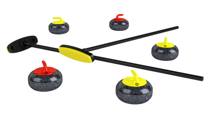 Curling brooms and stones