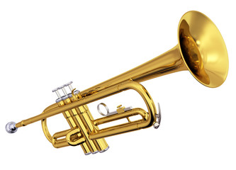 Brass trumpet on white background - obrazy, fototapety, plakaty