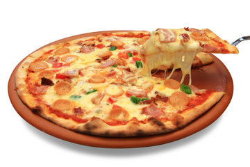 Hawaiian pizza on white background