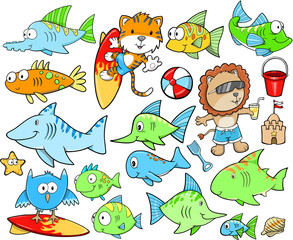 Obraz premium Ocean Summer Beach Vector Design Elements Set