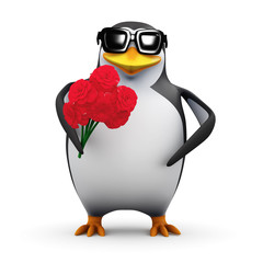 Obraz premium 3d Penguin romantically offers a bunch of flowers