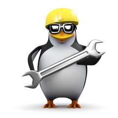 3d Penguin stands ready with a giant spanner!