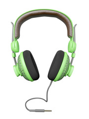 Green and stylish headset with a wire on the table