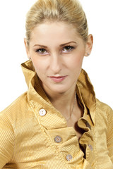 portrait blonde woman on white background