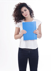 Young woman with a blue folder