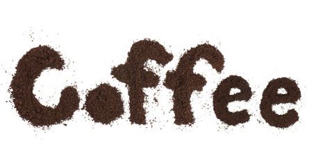 coffee caption with coffee beans on white background