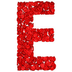 Letter - E made from red blood cells. Isolated on a white.