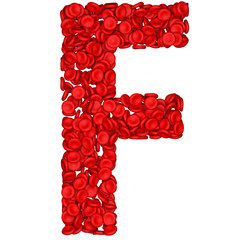 Letter - E made from red blood cells. Isolated on a white.
