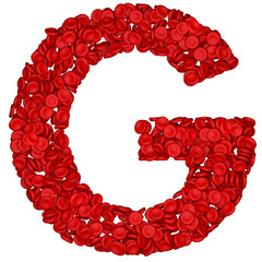 Letter - G made from red blood cells. Isolated on a white.