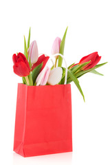 Red paper bag tulips