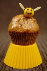marzipan bee on a honey muffin