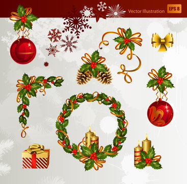 Christmas vector set of holly