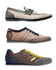 Three men shoes over white background