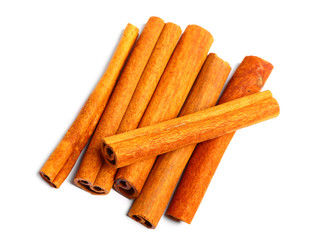 Pack of several cinnamon sticks isolated on white background