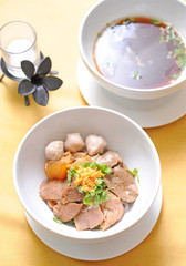 bowl of thai style beef noodle soup