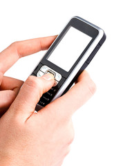 mobile phone in the hands of the blank screen