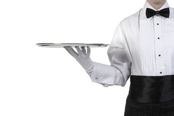 formal server with silver tray