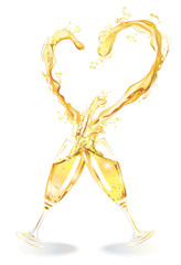 Two Glasses of white Wine Abstract Heart Splash