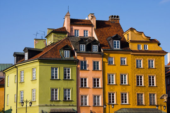 Colorful old buildings in Warsaw, Poland