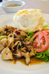 basil squid served with rice