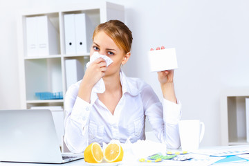 People with cold and flu  at work place