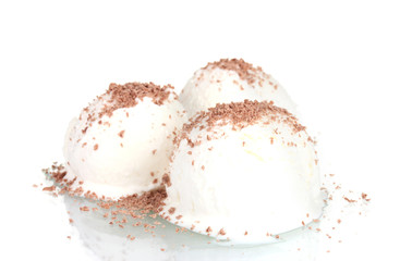 delicious vanilla ice cream with chocolate isolated on white