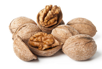 Walnuts on a white background