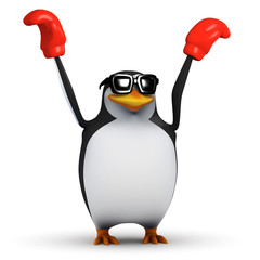 3d Penguin is the boxing champion! - obrazy, fototapety, plakaty
