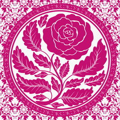 Pink vintage rose in round frame
