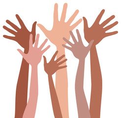 Happy hands in skin tones vector.