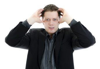 Business man looking depressed from work.