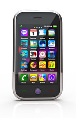 Touchscreen smart phone. Cell Smart Mobile Phone 3D. On the whit