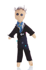 Voodoo doll boy-groom isolated on white