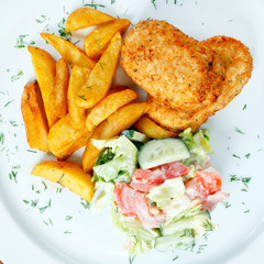 chicken cutlet with fried potatoes