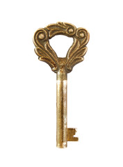 Antique key isolated on white with clipping path