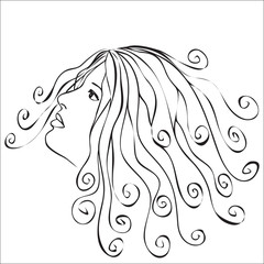 Woman with swirls hair - abstract illustration