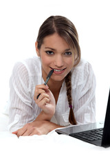 Woman using a laptop computer