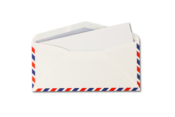 open Envelope by air mail and paper isolated on white background - obrazy, fototapety, plakaty