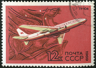 USSR - CIRCA 1969: A stamp printed by USSR shows  turbojet-power