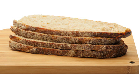The cut bread on a chopping board
