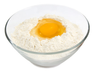 Yellow egg yolk in the flour