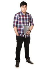 Fototapeta premium asian man holding laptop computer