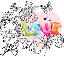 Valentine background with floral ornament and love