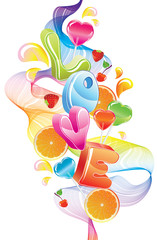 Valentine background with sweets, fruit, berries and love