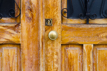 Closeup wood door with locked