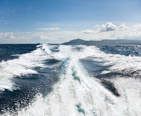 Boat wake on the water